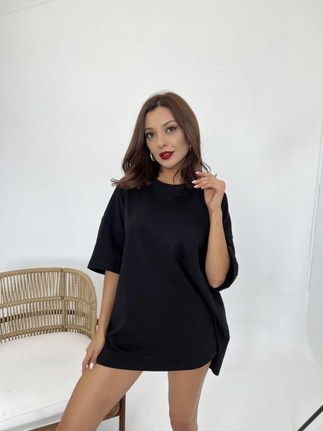 Czarny T-shirt 3/4 z bawełny Au Naturel